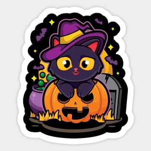 Cute Halloween Pumpkin Cat Sticker